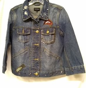 Ranberri Teenage Womens Jacket Denim Embellish Studded  Button Distress M/38